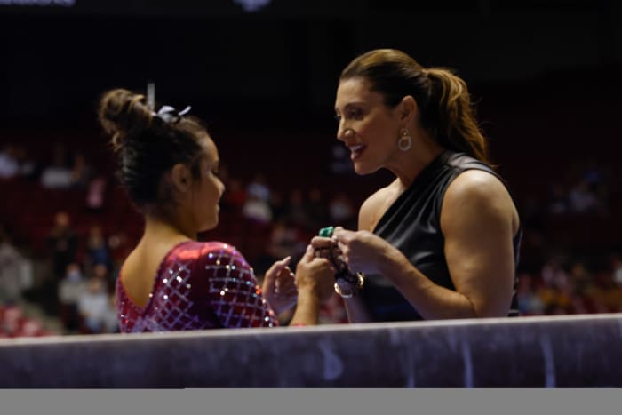 Dana Duckworth and Ella Burgess before beam